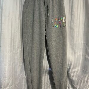 Gray Sweatpants with Holographic LOVE Detail